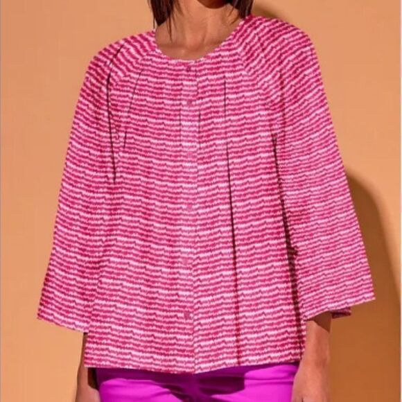 Tucker Flare Sleeve Classic Blouse Raspberry Sound in Silk Cotton - Picture 1 of 1